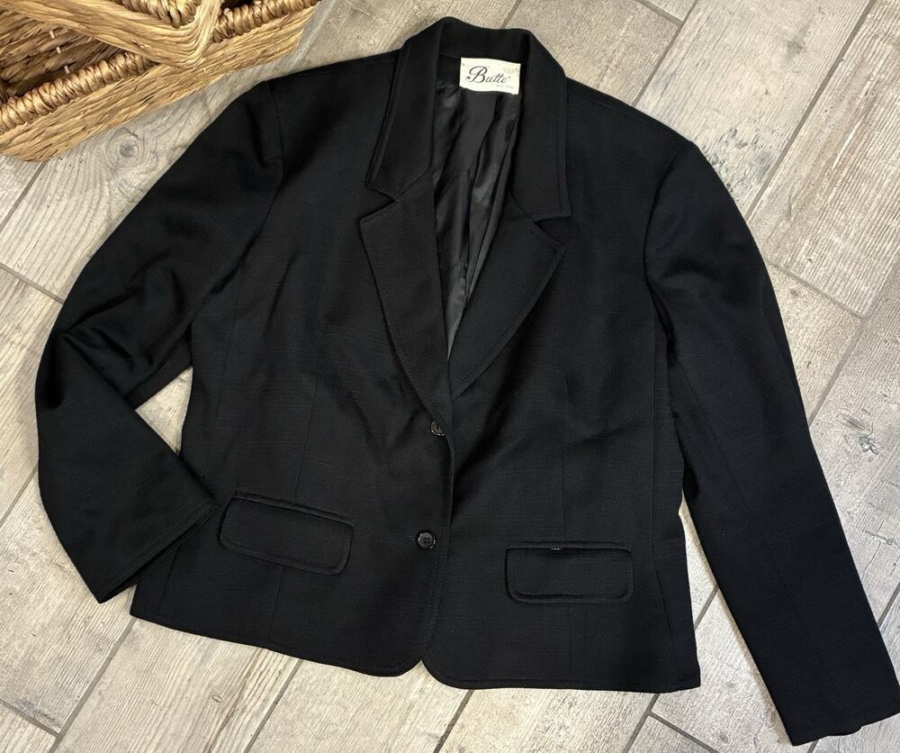 VTG 70s Butte Knit Black Structured Blazer Jacket 2-Button Pockets Fits Modern M
